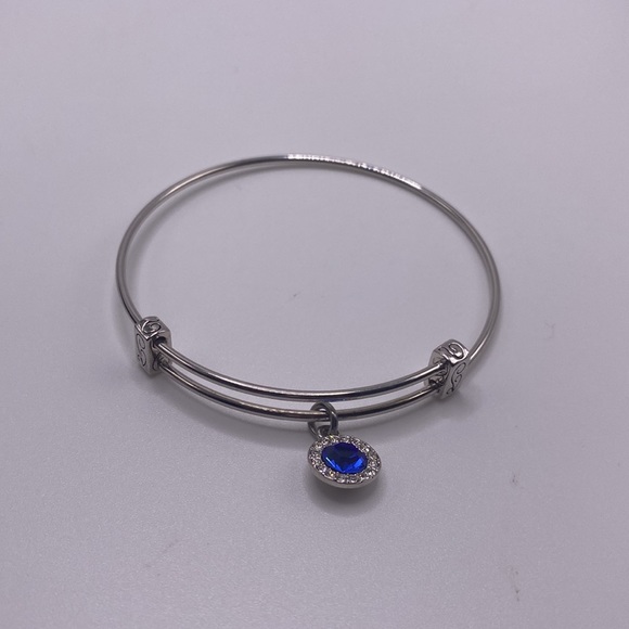 September Birthstone Silver Bangle Sparkly Blue Sapphire Dangle Charm Bracelet - Picture 3 of 6